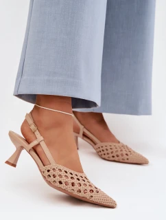 Dámské Pletené Sandály na Podpatku Béžové Selinae