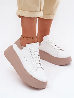 Kožené dámské tenisky na platformě model 22133339 bílé - Zazoo