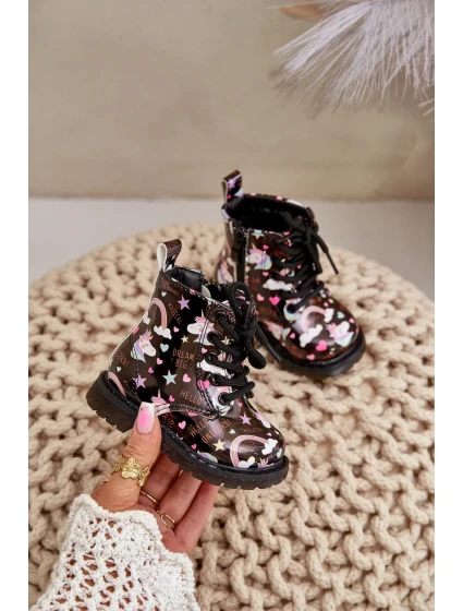 Dětské Zateplené Kotníkové Boty s Zipem Jednorožci Černé Tiptop Dětské Zateplené Kotníkové Boty s Zipem Jednorožci Černé Tiptop