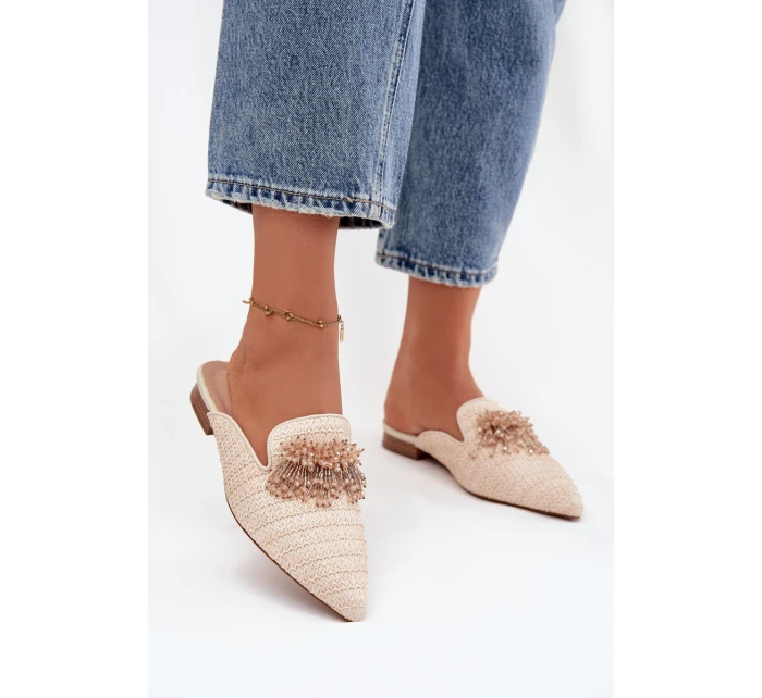 Dámské pantofle s ozdobou – béžové Katrine Dámské pantofle s ozdobou – béžové Katrine