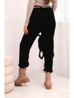 Dámské kalhoty z viskózy s šátkovým páskem černé