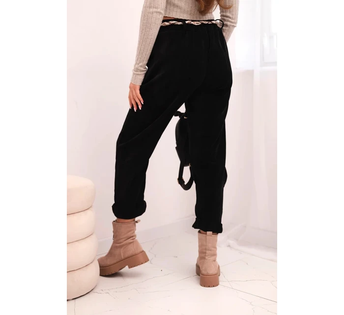 Dámské kalhoty z viskózy s šátkovým páskem černé