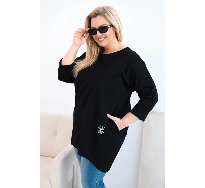 Dámská blůza Plus Size s delším zadním dílem a dlouhým rukávem černá Dámská blůza Plus Size s delším zadním dílem a dlouhým rukávem černá