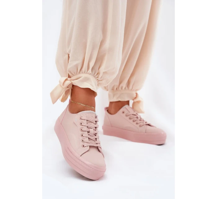 Dámské tenisky na platformě z eko kůže Big Star – růžové Dámské tenisky na platformě z eko kůže Big Star – růžové