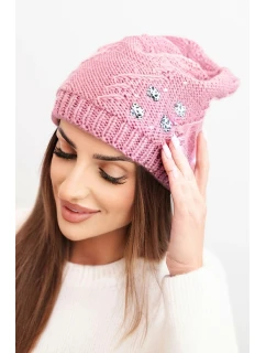 Dámská zimní čepice vlněná s krystaly a vzorem model 21859337 mocca - K-Fashion