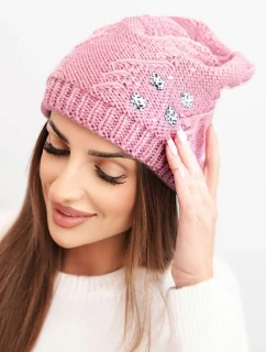 Dámská zimní čepice vlněná s krystaly a vzorem model 21859337 mocca - K-Fashion