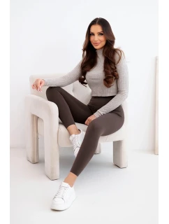 Dámské legíny s vysokým pasem a elastickým pasem hnědé