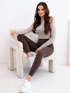 Dámské legíny s vysokým pasem a elastickým pasem hnědé