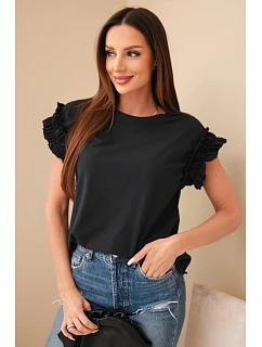 Dámská bavlněná halenka s nabíraným rukávem černá