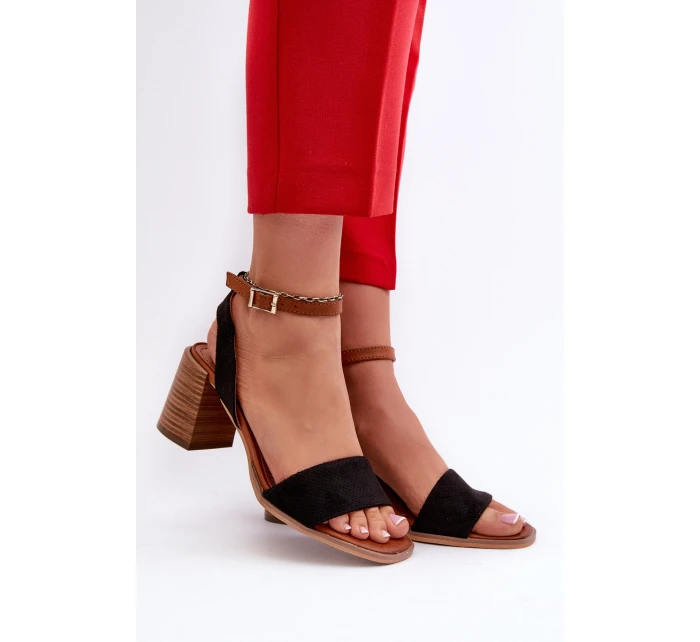 Dámské sandály na podpatku z ekologického semiše černé Ronvia Dámské sandály na podpatku z ekologického semiše černé Ronvia