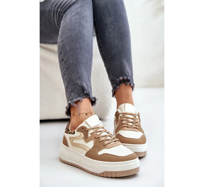 Dámské sneakersy z eko kůže na platformě leopardí béžové model 21671309 - Boto Dámské sneakersy z eko kůže na platformě leopardí béžové model 21671309 - Boto