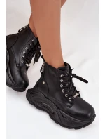 Dámské kožené boty GOE – černé, zateplené, na platformě Dámské kožené boty GOE – černé, zateplené, na platformě