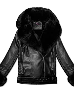 Dámská bunda ramoneska s kožešinovým límcem (61M8507-392A) černá - Goodlooking