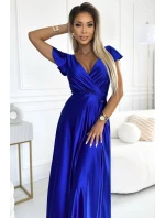 411-11 CRYSTAL saténové dlouhé šaty s výstřihem - CHABRERA 411-11 CRYSTAL saténové dlouhé šaty s výstřihem - CHABRERA