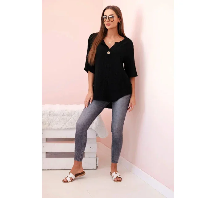 Dámská mušelínová košile s knoflíkem černá Dámská mušelínová košile s knoflíkem černá