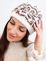 Dámská zimní vlněná čepice s norským vzorem K354 ecru+rudy