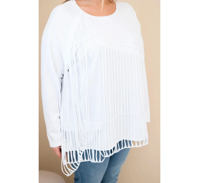 Dámská bavlněná blůza Plus Size s třásněmi bílá Dámská bavlněná blůza Plus Size s třásněmi bílá