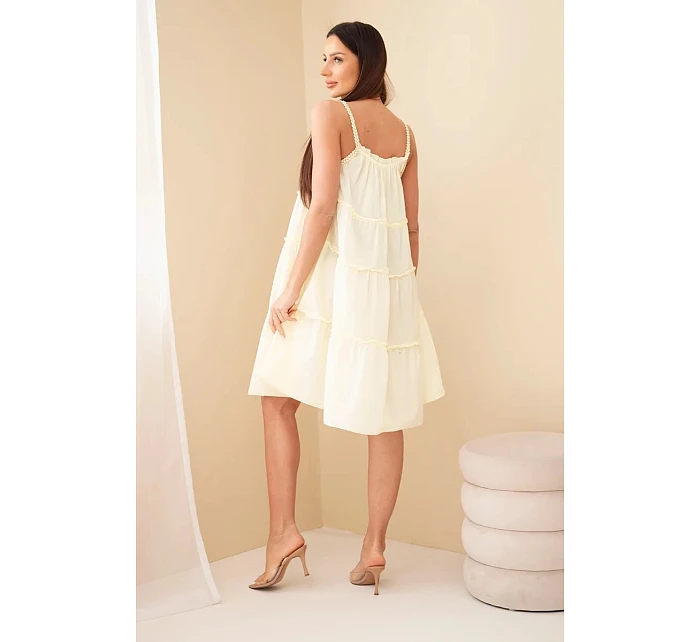 Dámské bavlněné šaty na ramínka s volánky žlutá