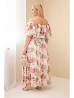 Dámské plus size maxi šaty s volánem model 22092388 a elastickým pasem béžové - K-Fashion