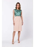 S343 Sukně áčkového střihu se zavinovacími detaily - béžová