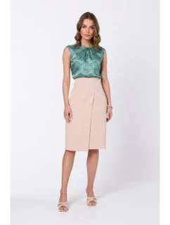 S343 Sukně áčkového střihu se zavinovacími detaily - béžová
