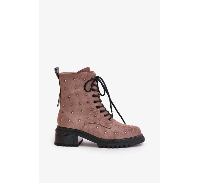 Zdobené Kotníkové Boty Workery Dámské Zateplené D&A Taupe Zdobené Kotníkové Boty Workery Dámské Zateplené D&A Taupe