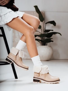 Dámské kozačky s ovčí kůží béžové FashionStreet ZY1249