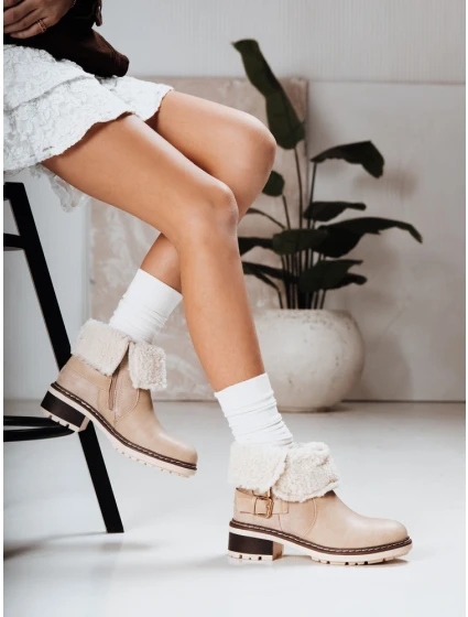 Dámské kozačky s ovčí kůží béžové FashionStreet ZY1249