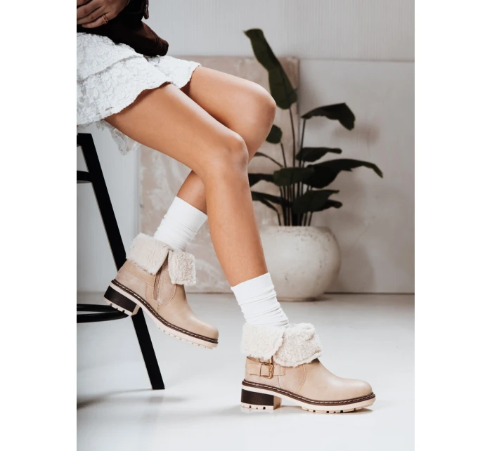 Dámské kozačky s ovčí kůží béžové FashionStreet ZY1249