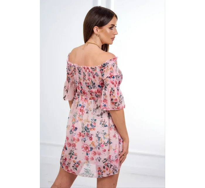 Španělské šaty s květinovým motivem pudrově růžové Španělské šaty s květinovým motivem pudrově růžové