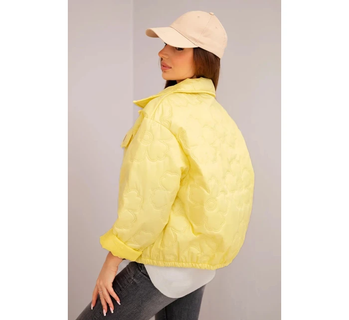 Dámská jarní prošívaná bunda s květinovým vzorem žlutá