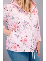 Dámská jarní prošívaná bunda Plus Size s kapucí a květinovým vzorem pudrově růžová