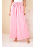 Dámské široké bavlněné kalhoty s gumou v pase cukrově růžová Dámské široké bavlněné kalhoty s gumou v pase cukrově růžová