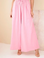 Dámské široké bavlněné kalhoty s gumou v pase cukrově růžová