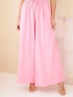 Dámské široké bavlněné kalhoty s gumou v pase cukrově růžová