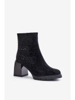 Zateplené dámské boty na podpatku se zdobením černé D&A model 21677758 - S.Barski