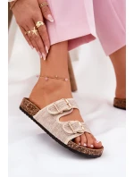 Dámské Textilní Pantofle Na Korek Platformě S Přezkami Béžové Osoffe