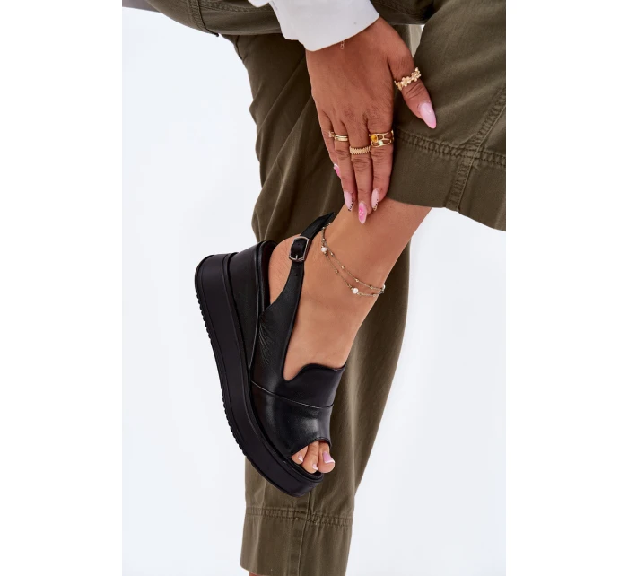 Dámské Kožené Sandály Na Klínu Artiker 52C0484 Černé