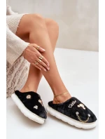 Futrzane Pantofle S Odznaky Černé Ivelfedi