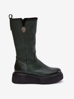 Dámské kožené kozačky se zateplením Zazoo – olivkové