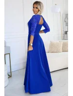 309-12 AMBER elegantní dlouhé krajkové šaty s výstřihem - barva CHABRIEL