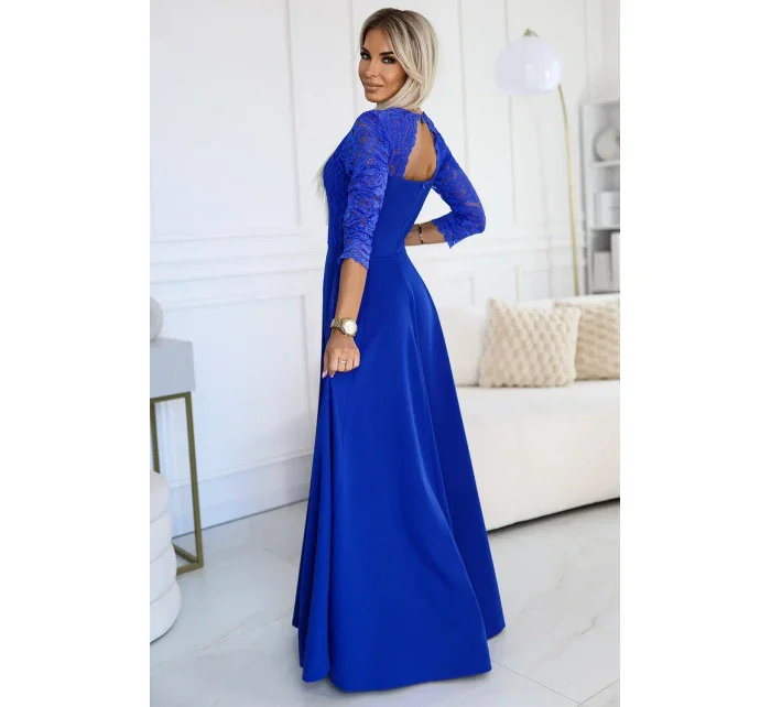 309-12 AMBER elegantní dlouhé krajkové šaty s výstřihem - barva CHABRIEL
