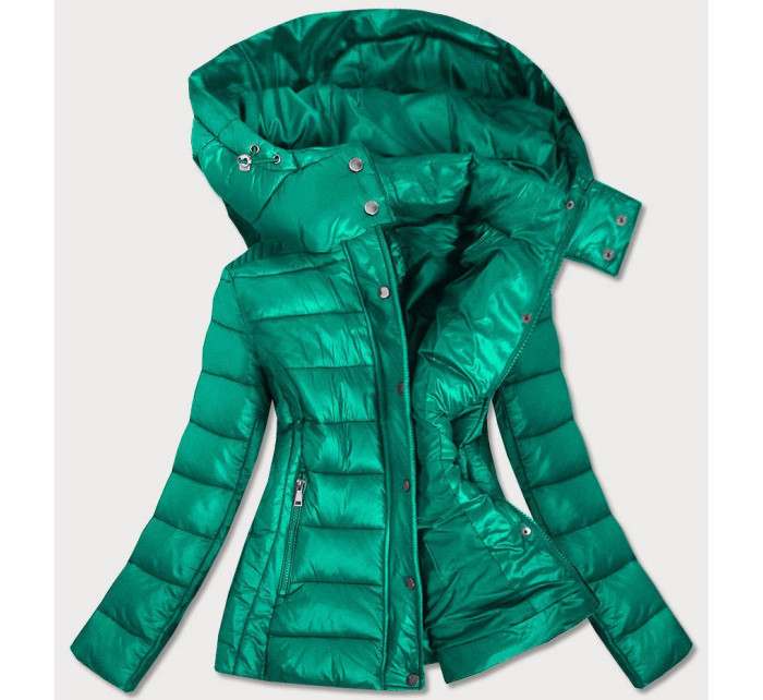 Zelená dámská prošívaná bunda s kapucí, kterou je možné odepnout (7560)