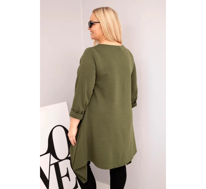 Dámská tunika Plus Size bavlněná s asymetrickým střihem khaki Dámská tunika Plus Size bavlněná s asymetrickým střihem khaki