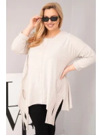 Dámská bavlněná blůza Plus Size s asymetrickým spodním lemem a výřezy béžová Dámská bavlněná blůza Plus Size s asymetrickým spodním lemem a výřezy béžová