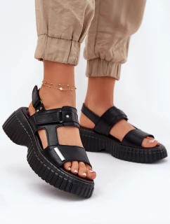 Kožené Dámské Sandály Na Platformě Černé Mertella