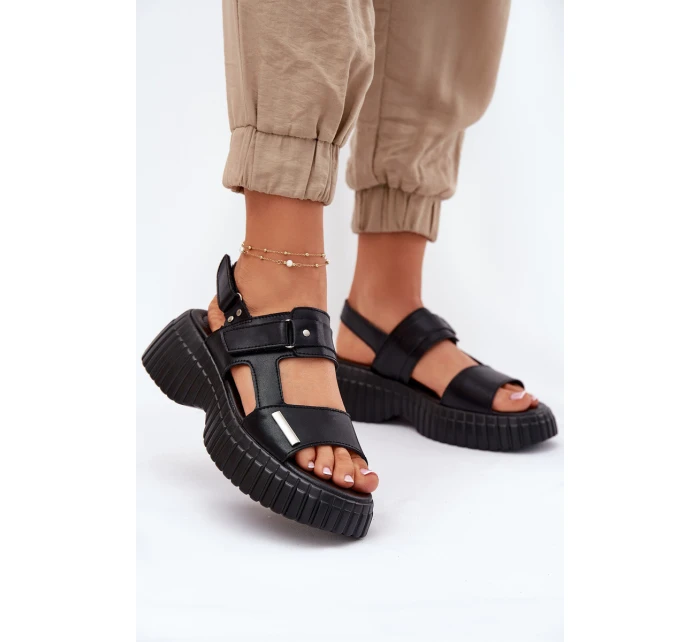 Kožené Dámské Sandály Na Platformě Černé Mertella Kožené Dámské Sandály Na Platformě Černé Mertella