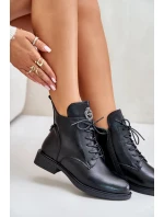 Zateplené Kotníkové Boty Na Ploché Podpatku S Ozdobou Černé Leonise