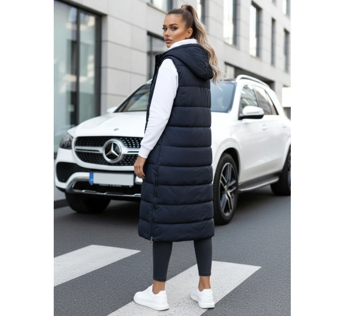 Dámská dlouhá prošívaná tmavě modrá vesta FashionStreet TY5252