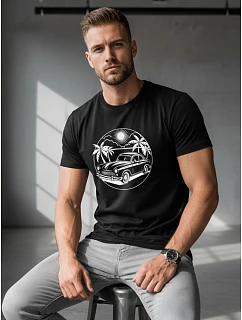 Pánské tričko s kulatým výstřihem a potiskem černé FashionStreet NX042R